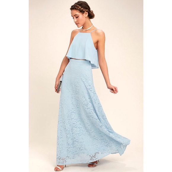 Lulus Dresses & Skirts - C NWOT Love at First Sight Light Blue Lace Two-Piece Maxi